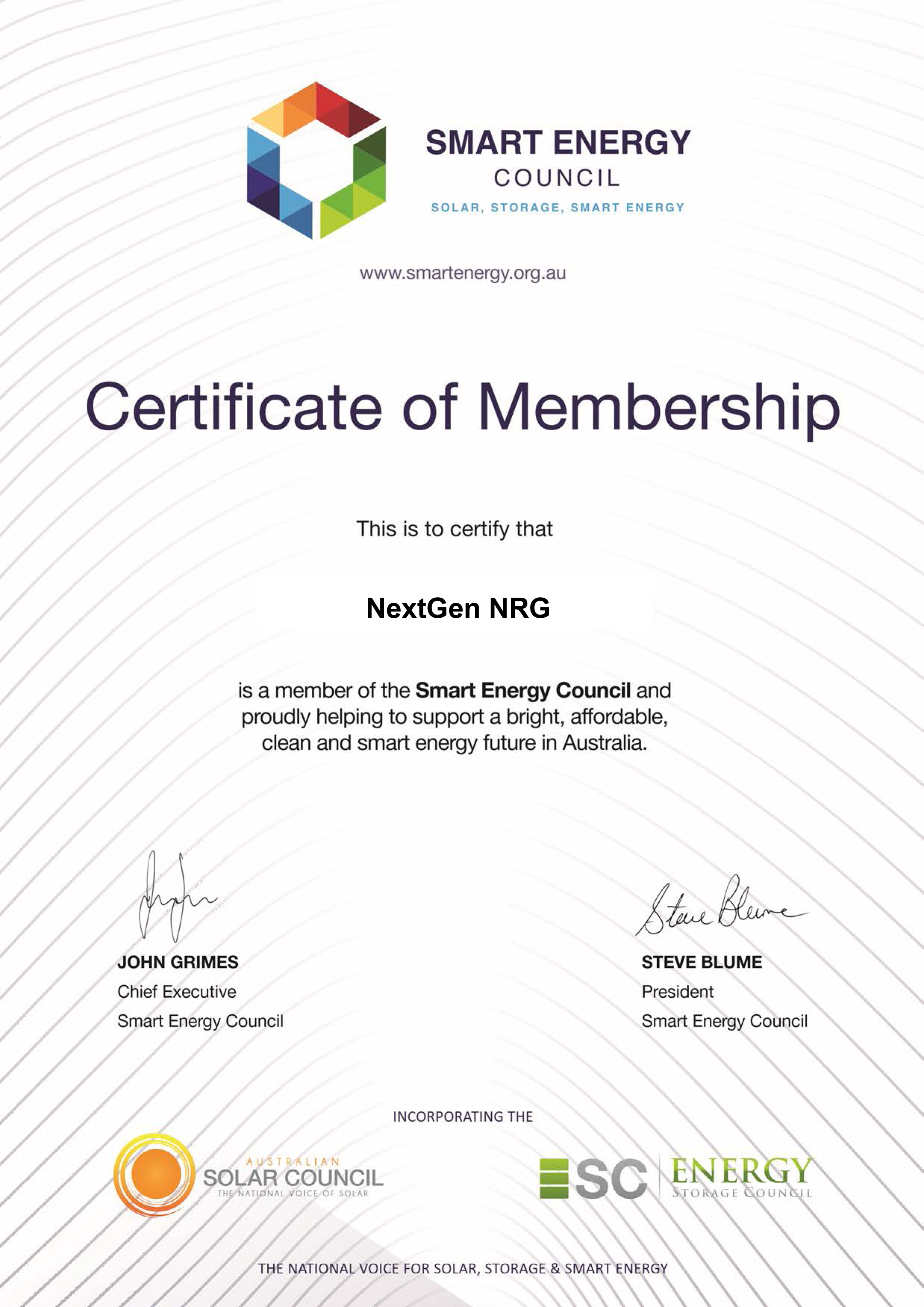 Smart Energy Council Certificate of Membership.indd
